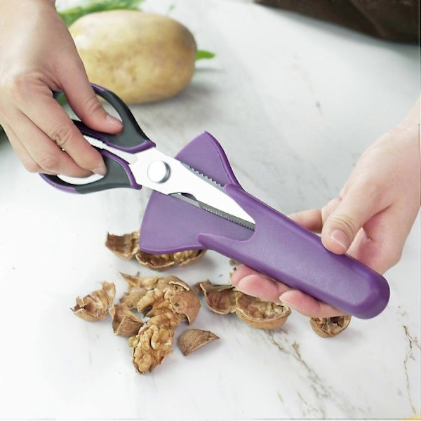 Irrotettavat keittiösakset, monitoimiset vahvat kotitalouskeittiösakset, violetti