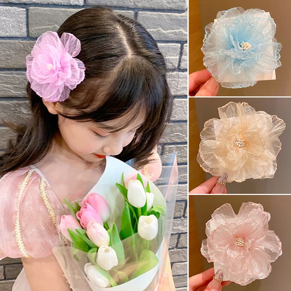 Mesh Blomster Barn Hårklemme Sød Og Prinsesse Stil Side