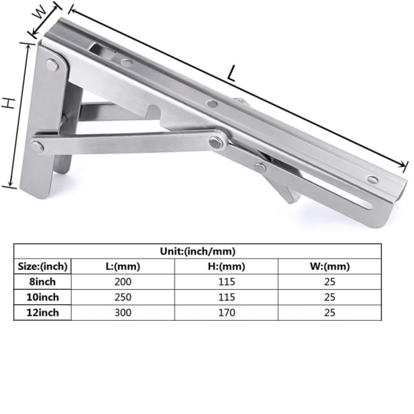 *250 mm sammenleggbar brakett, rustfritt stål sammenleggbar konsollbrakett, Wa*