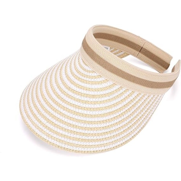 Sommarhatt för kvinnor Bredbrättad beige stråhatt för stranden