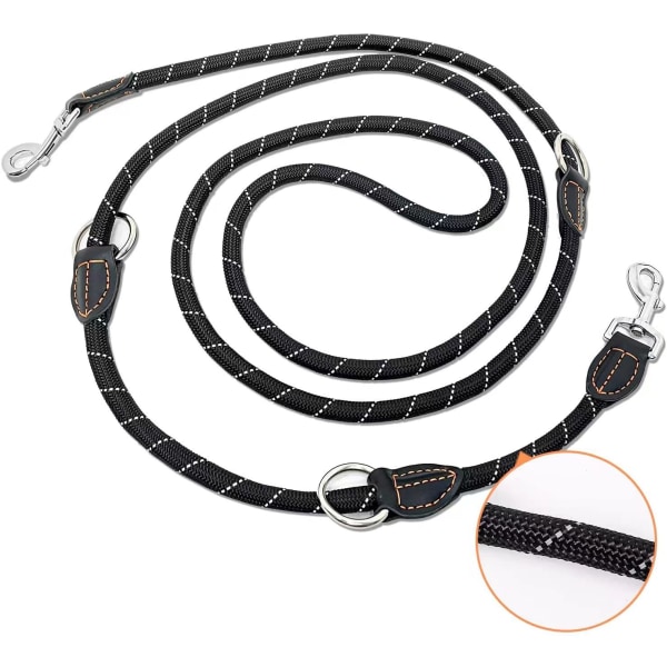 #Stor Dubbel Reflekterande Hundkoppel Premium 3-Vägs Justerbar Nylon Axelkoppel Rund och Anti-Bett med 2 Karabiner 2M Hundkoppel#