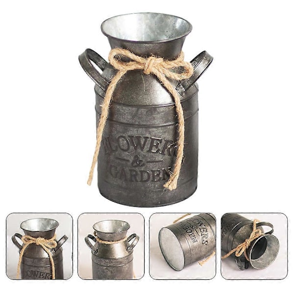 1 st Järnplåt Blomsterbehållare Kaffekanna Retro Dekor (Silver)