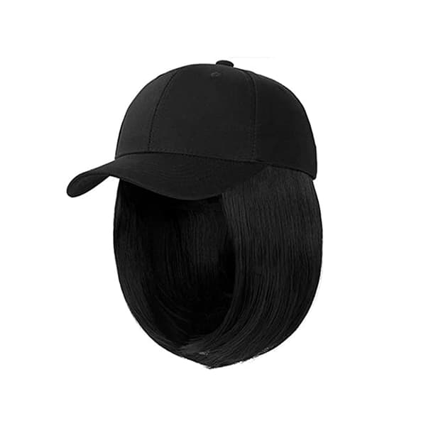 /#/Svart Baseball Cap med Hår Extensions Rette Korte Bob Hår/#/