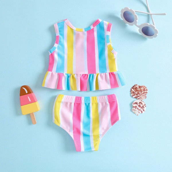 Jente Split Fargerik Stripe Badetøy (Anbefalt for 2 - 3 år)
