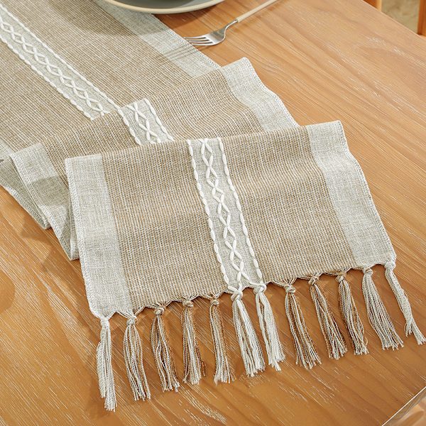 #Bomuld og linned bordløber med frynser, frynser, 33*275cm#