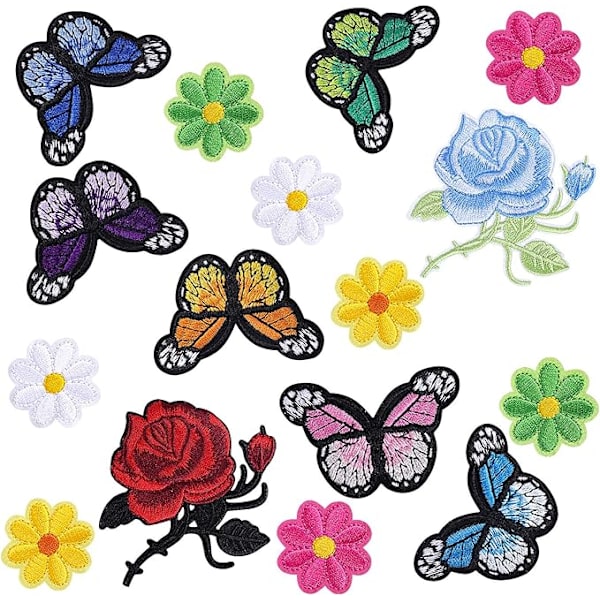 16 Styk Blomst Broderi Stryge-på Lap, Butterfly Broderi S