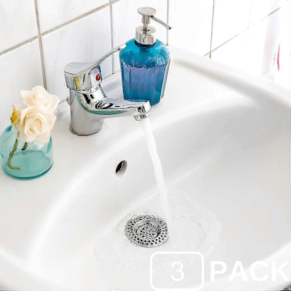 Sluksil, Sett med 3, 70 mm, Egnet for sluk med innvendig 42 mm, stikker 7 mm ut fra dybden i tuten, Vaskesil med optimalisert passform, Rist