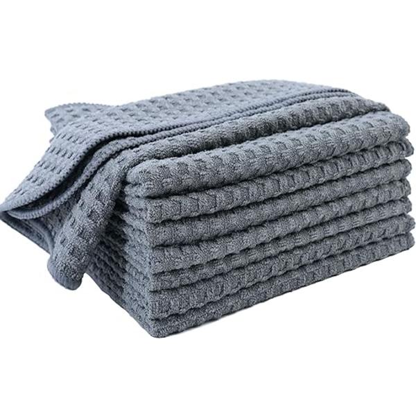 #(Grå 30x30 cm) 8 Ultra Premium Mikrofiber Køkkenhåndklæder - Hånd/Opvask - Honningkamstof#
