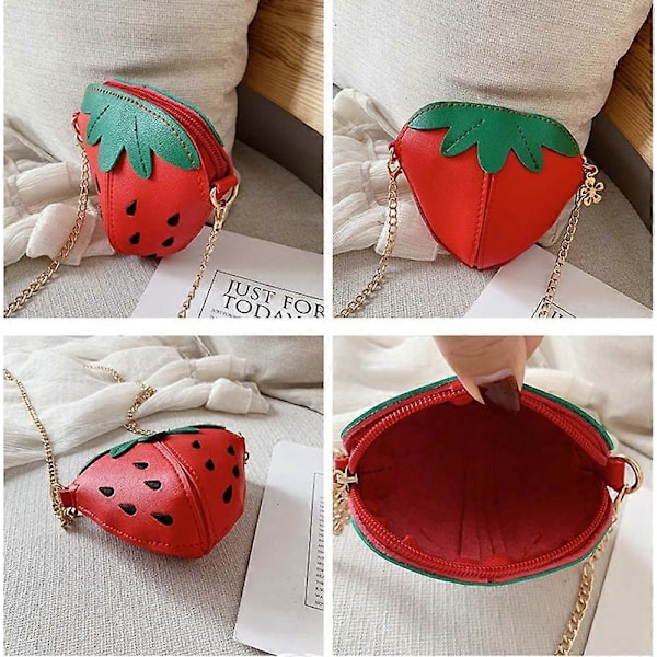 Liten Flicka Jordgubbsväska Barn Mini Crossbody Handväska Mode PU Läder Clutch Axelväska för Barns semestergåva