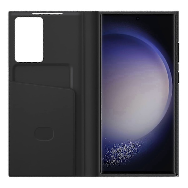 Til Samsung Galaxy S23 Ultra Wallet Case med kortslot, Tap Window & Beskyttelsescover, Sort