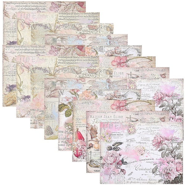 16 stk. Dekorativt bakgrunnspapir for scrapbooking, vintage engelsk DIY-papir