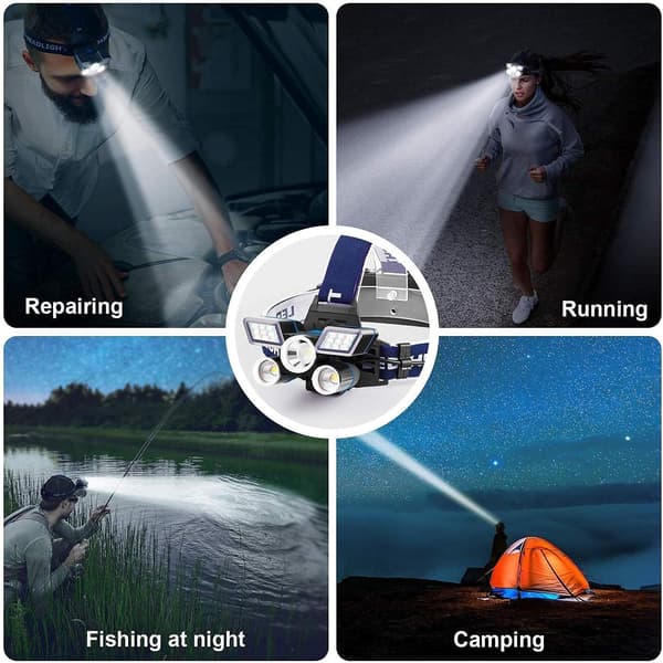 *LED Hodelykt 5 Lamper 21 LED 9 Moduser 18000 Lumen Super Lys USB*
