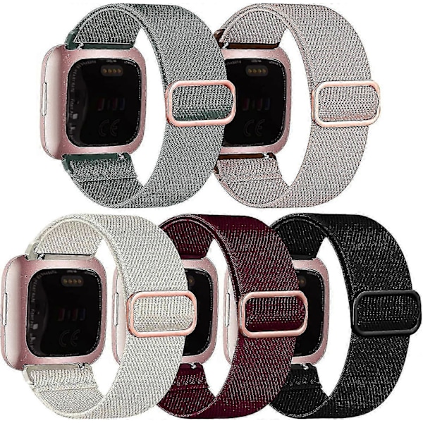 5-pakning stropper for Fitbit Versa 2/se: Justerbare elastiske nylonbånd