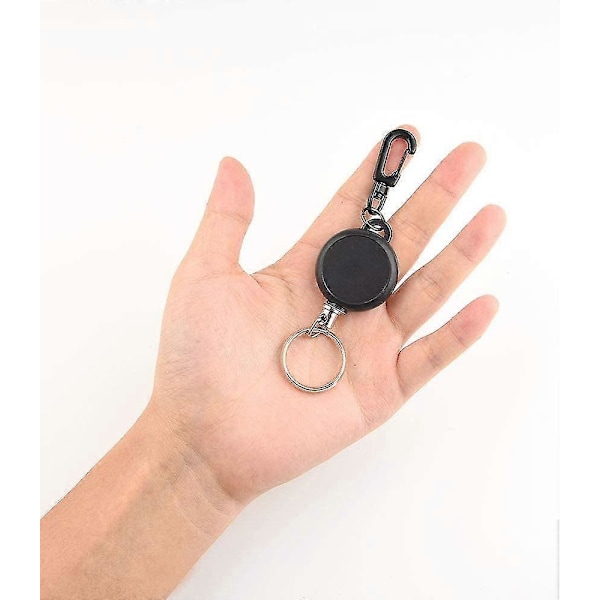 Kraftig Uttrekkbar Nøkkelring Badge Reel Klips (svart) (2 stk)