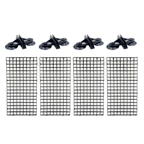 1 Set Akvarium Isolationspanel Gitterplatta Kan Skarvas Akvarietillbehör (Svart 30x15cm 4st + Svart Sugkopp 4st)