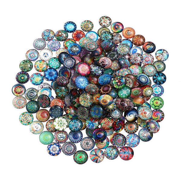 1 Sett 50 stk Blandede Runde Mosaikkfliser for Håndverk Glass Mosaikkrekvisita for Smykkefremstilling (Fargerik 12MM)