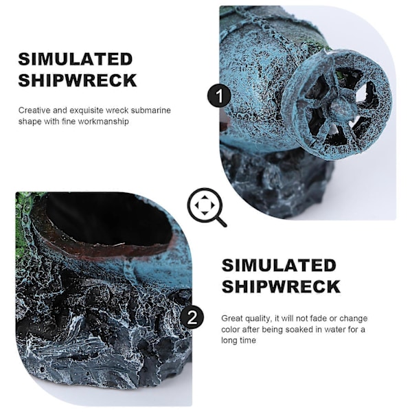 1 stk. Akvarium Simulation Skibsvrag Dekor Ubådsvrag Ubåd Fiskehusly