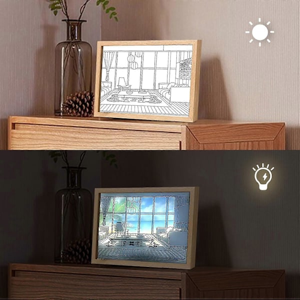 LED Lysmaleri, 3 tilstande Justerbar USB Væglampe, Dekorativt Maleri Bordlampe Ornamenter til Hjem Soveværelse Kontor, 31,6*23*4,5CM