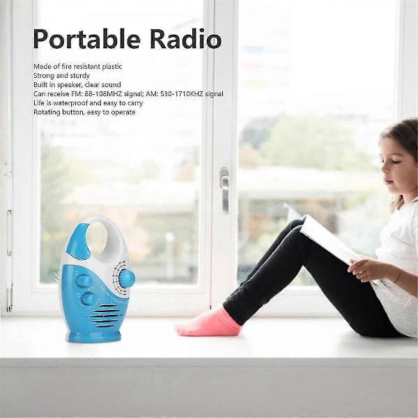 Vedenkestävä suihkuradio, AM/FM-radio säädettävillä äänenvoimakkuuskaiuttimilla, kannettavat kaiuttimet koukulla H