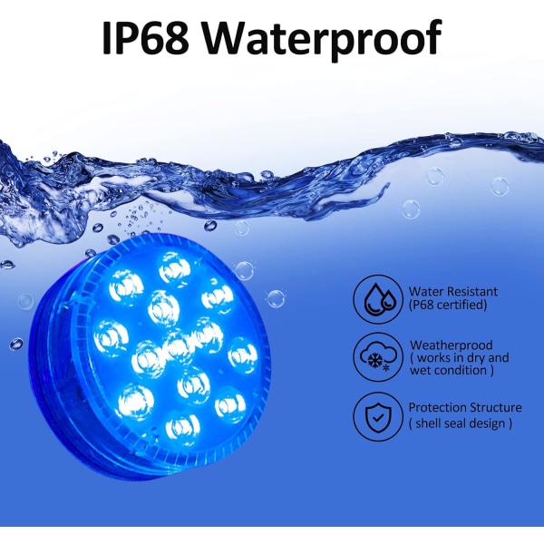 Neddykkelige LED-lys, (2 stk. Infrarød) IP68 Multi-farvet Swimming
