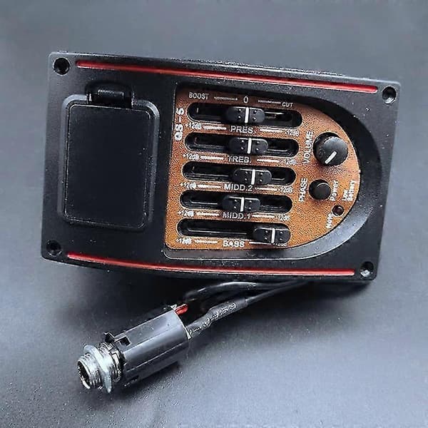 Plast 5-Bands Tonkontroll EQ Equalizer Tuner Piezo Pickup Akustisk Gitarr Förkopplad Förförstärkare Guita