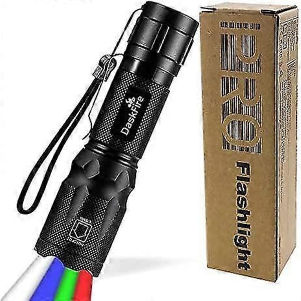 Torch 4 I 1 Super Bright 900 Lumen Rødt og grønt blått lys Multifunksjonell lommelykt Lommejusterbar fokus Vanntett lomme-torch