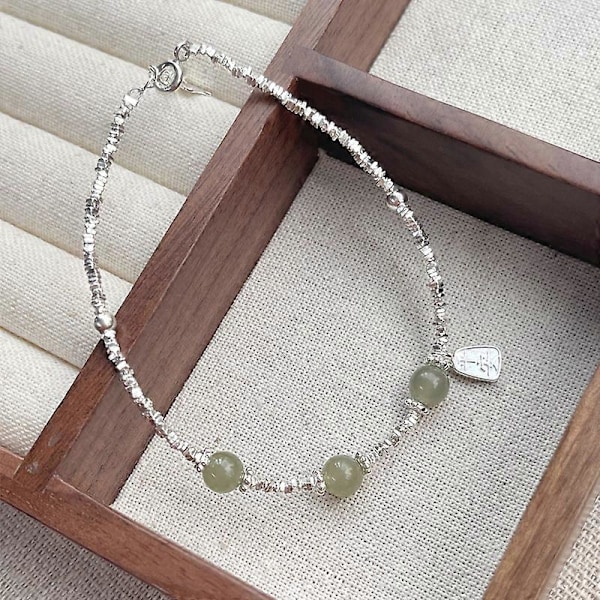 Hotan jade armbånd, S925 sterlingsølv antik stil udsøgt armbånd