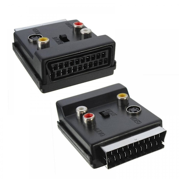 21-stifts Scart till 3 Rca S-video Audio Video Adapterkabel med In/ut-knapp
