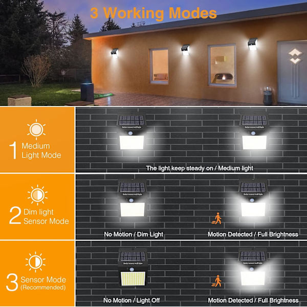 6-pack med 230 LED Solcellslampor med Rörelsesensor för Utomhus, Solcellslampa
