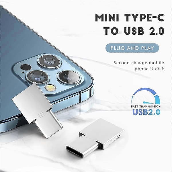 5st Ultra Mini Typ-C USB-C till USB 2.0 OTG Adapter för Mobiltelefon Surfplatta & USB-Kabel & Flash Disk