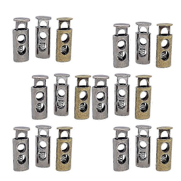 18 st Metall Dubbelhåls Fjäder Elastisk Justeringsspänne för Bälte Vindjacka Ryggsäck (Silver, Brons, Antik Silver, 6 av Varje)