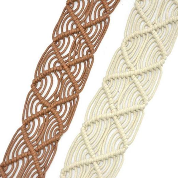 #Beige punottu koristevyö, 100-135 cm#