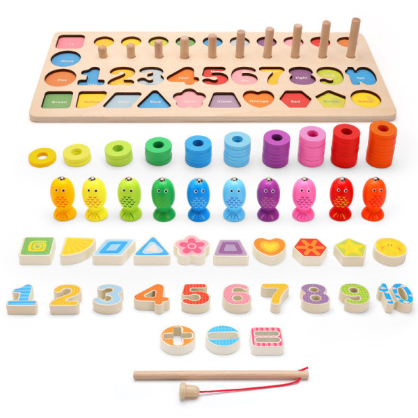 Pædagogiske matematikspil Træpuslespil, lær at tælle og farver