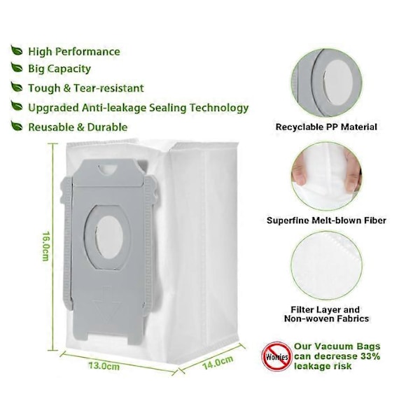 10 Pakk Støvsugerposer for Irobot Roomba i7 i7+ i7 Plus S9 S9+ i3 i3+ i4 i4+ i6 i6+ i8 i8+ J7 J7+ E5 E6 E7 Erstatningspose for Irobot Roomba Alle