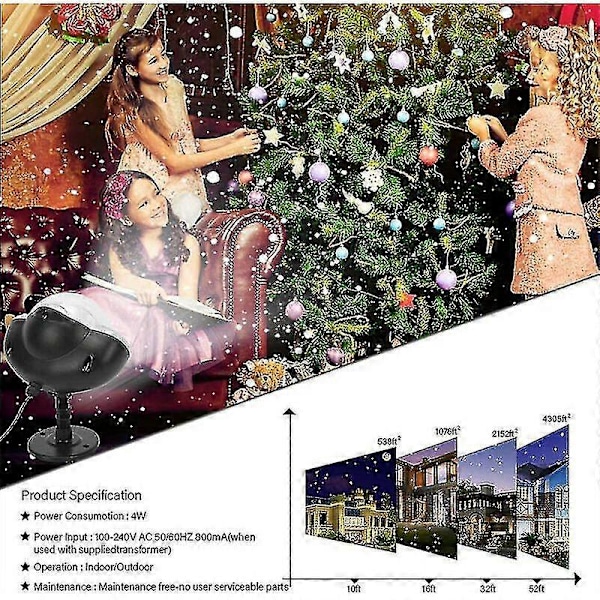 Snøfall LED Projektorlys, lys med roterende fjernkontroll, vanntett landskap snøfnugg dekorativ belysning for fest