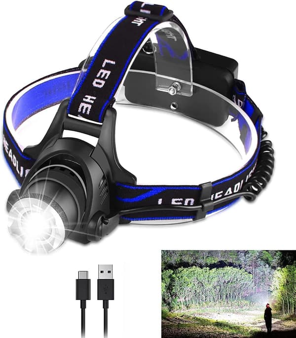 LED-hodelykt USB-oppladbar, Hodelykt Super Lys 8000 Høy