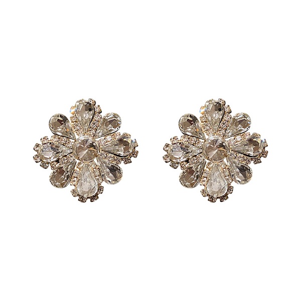 1 par 925 silver nålar full diamant överdrivna blommiga örhängen