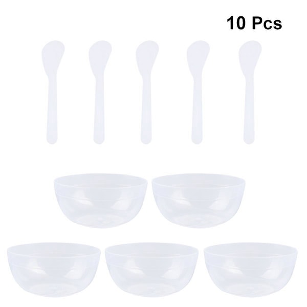 10 stk. Krystal Mud Blandeskåle Multi-brug Plastikskåle DIY Krystaljord Forsyninger til Børn Piger med 10 stk. Skeer (Transparent)