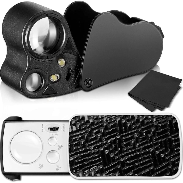 Black 2 Pieces Jewelers Loupe Illuminated Jewelers Eye Loupe 30X