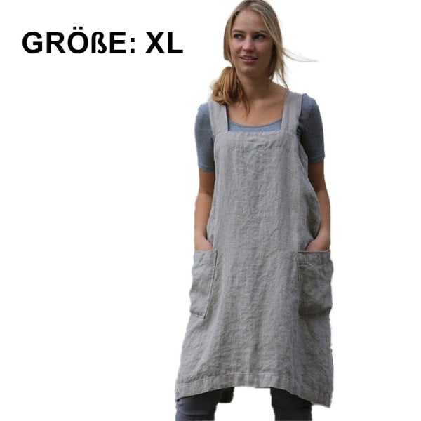 /#/L Kokeforkle Pinafore Forkle Hagearbeid Bomull Lin Forlomme/#/