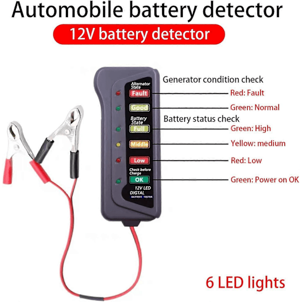 1 stk. Bilbatteritester 12V Bilbatteri Belastningstester Test Batteritilstand og Generatoropladning Passer til Bil Lastbil Motorcykel ATV SUV Båd (Sort #2