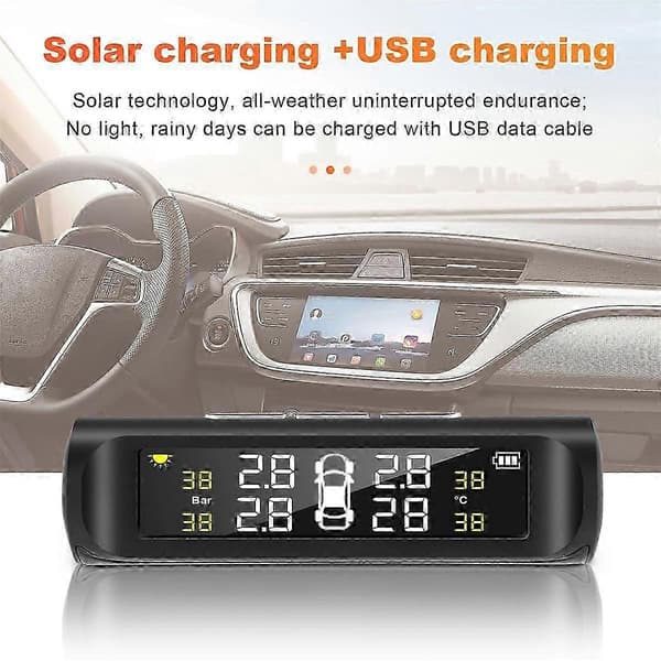 Solar Tpms Bil Däcktryck Larm Övervakningssystem 4 Externa Automatiska Larmsystem Däcktryck