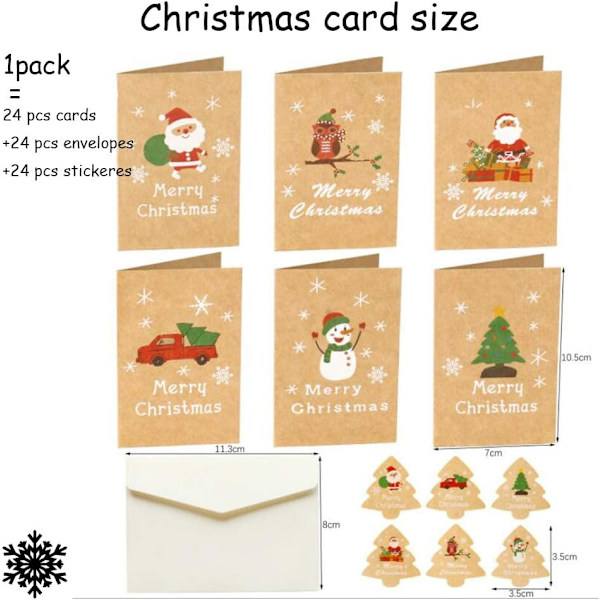 *24 stk, God Jul-kort, julekort med konvolutter*