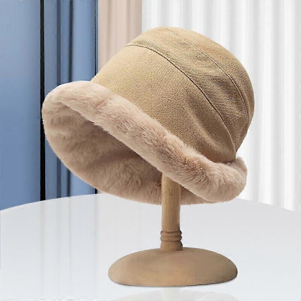 1 st khaki Vinter Bucket Hatt Bred Brätte Fluffig Plysch Fiskevikbar