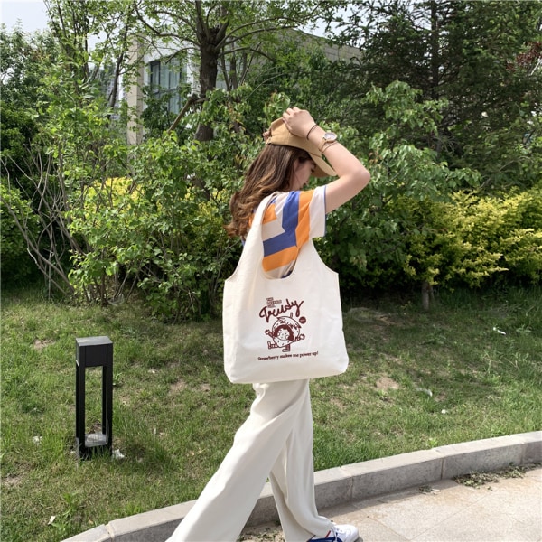 Stofpose med jordbærtryk (42 x 31 cm), mulepose til kvinder