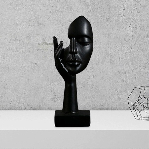 Simpel Kreativ Kvinde Ansigt Kunst Statue Tænker Dame Skulptur Abstrakt Karakter Håndværk Ornament til Sort, 17*6*5cm