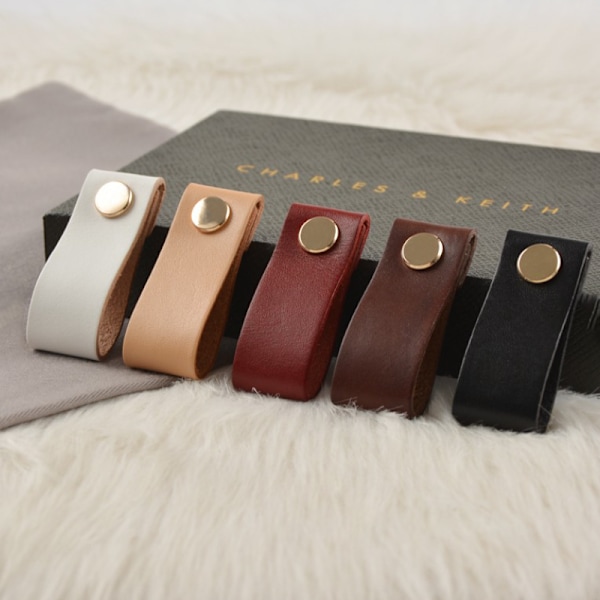 Lærhåndtak til møbler - Cognac - 8 stk - 6 x 2 cm - Cabi