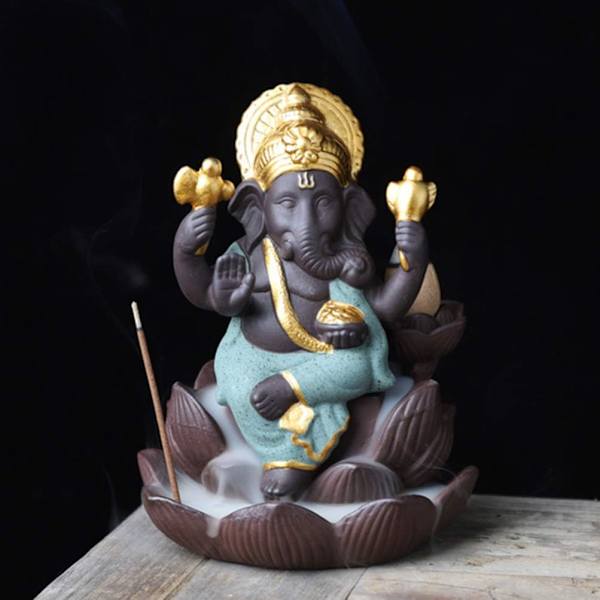 *Tilbageflow Røgelse Brænder Keramisk Ganesh Elefant Gud Røgelse Holder Ganesh Statue Elefant Buddha Figur Grøn*