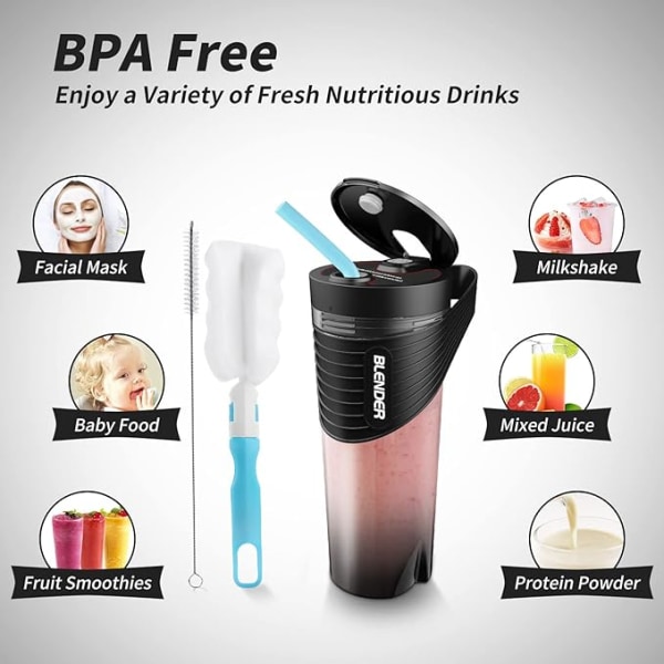 #(Svart) Bärbar Blender  Blender för Shakes och Smoothies  16 Oz Uppladdningsbar Typ-C#