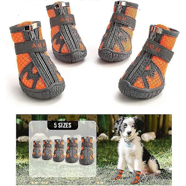 Hundestøvler, nyeste åndbare hundesko med reflekterende stropper, robust skridsikker blød sål hundepotebeskytter til små mellemstore store hunde, orange (2#)